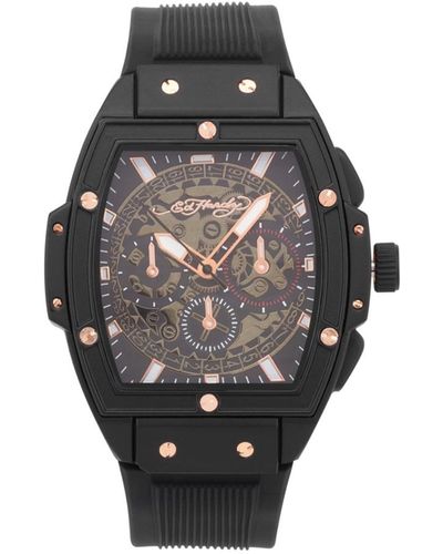 Ed Hardy Black Textured Silicone Strap Watch 48mm