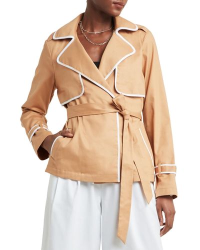 H Halston Piping-trim Trench Jacket - Multicolor