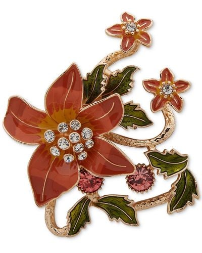 Anne Klein Gold-tone Crystal & Stone Flower Pin - Multicolor