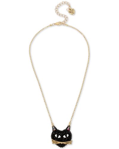 Betsey Johnson Two-tone Cat Pave Pendant Necklace - Metallic
