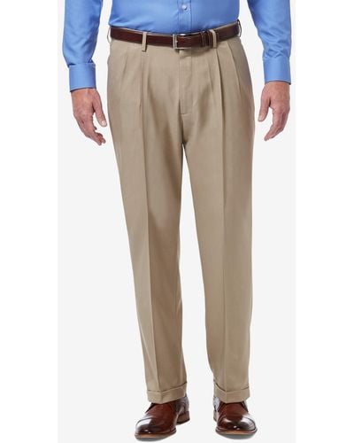 Haggar Premium Comfort Stretch Classic-fit Solid Pleated Dress Pants - Natural