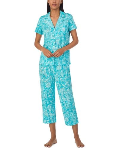 Lauren by Ralph Lauren Short-sleeve Capri Pant Pajama Set - Blue