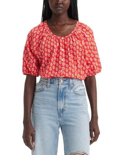 Levi's Leanne Button-front Puff-sleeve Top - Red