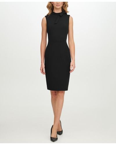 Calvin Klein Petite Bow-neck Sheath Dress - Black
