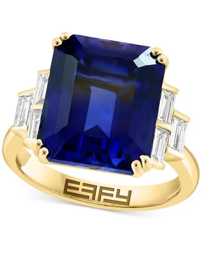 Effy Effy® Lab Grown Sapphire (12-3/4 Ct. T.w.) & Lab Grown Diamond (5/8 Ct. T.w.) Statement Ring In 14k Gold - Blue
