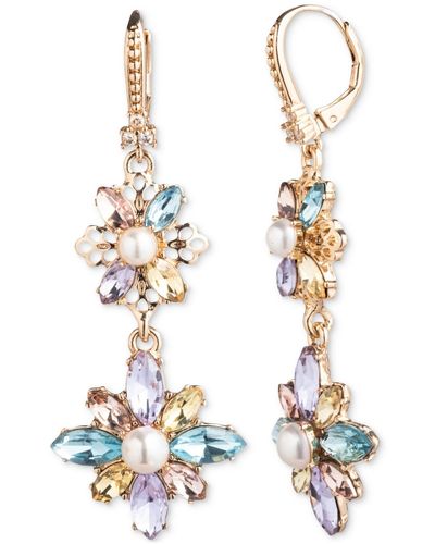 Marchesa Gold Tone Floral Double Drop Earrings - White