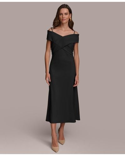 Donna Karan Off-the-shoulder Crossover Midi Dress - Black