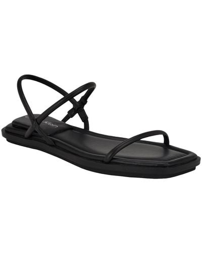 Calvin Klein Prue Sqaure Toe Strappy Flat Sandals - Black