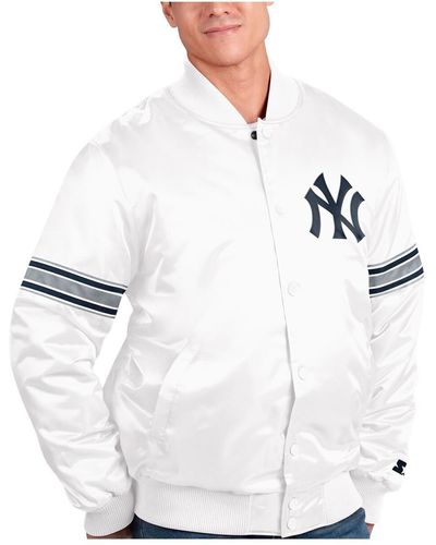 Starter New York Yankeess Power Forward Satin Full-snap Varsity Jacket - White