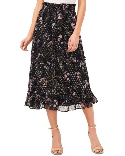 Cece Floral-print Smocked-waist Tiered Midi Skirt - Black