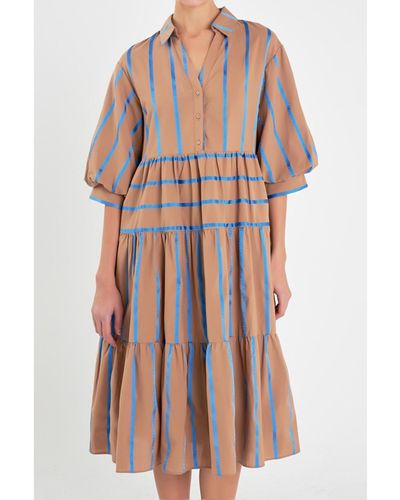 English Factory Striped Collared Midi Dress - Multicolor