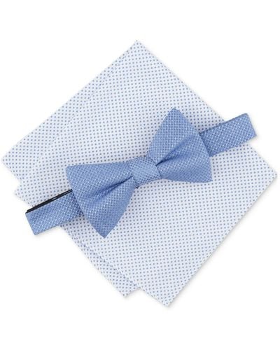 Alfani Minetta Solid Bow Tie & Textured Pocket Square Set - Blue