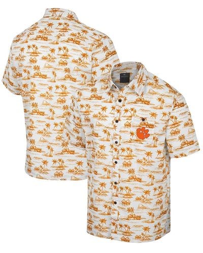 Colosseum Athletics Clemson Tigers Spontaneous Is Romantic Camp Button-up Shirt - Metallic