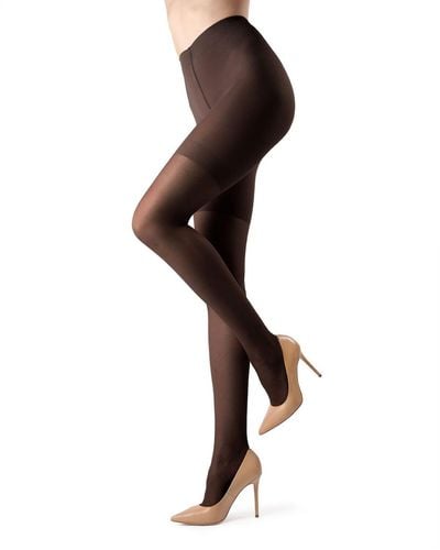 Memoi High Waisted Body Slimming Control Top Tights - Black