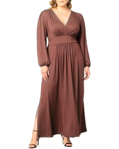Kiyonna Plus Size Kelsey Long Sleeve Maxi Dress - Brown