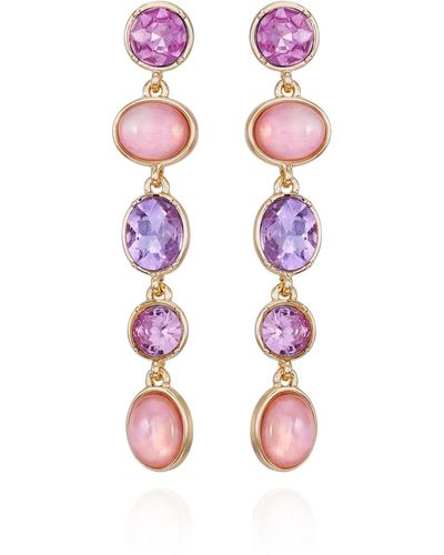 Tahari Tone Lilac Violet Glass Stone Linear Dangle Drop Earrings - Pink