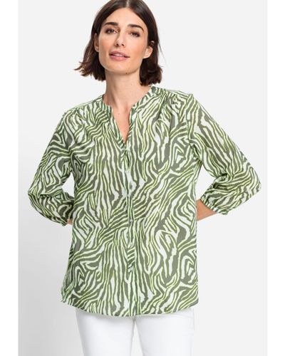 Olsen Cotton Viscose 3/4 Sleeve Zebra Print Tunic Shirt - Green