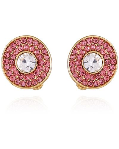 Tahari Gold-tone Pave Stone Clip On Stud Earrings - Red