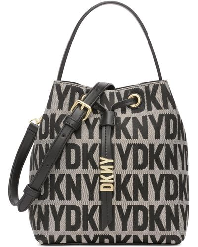 DKNY Shane Small Drawstring Signature Logo Bucket Bag - Black