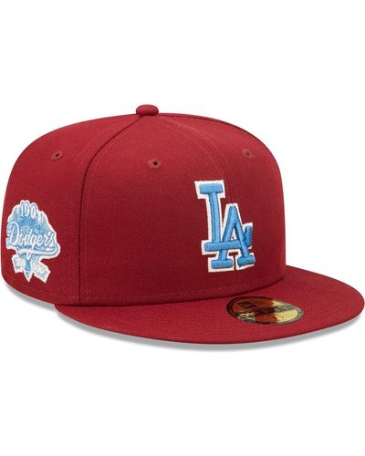 KTZ Los Angeles Dodgers 100th Anniversary Air Force Blue Undervisor 59fifty Fitted Hat - Red