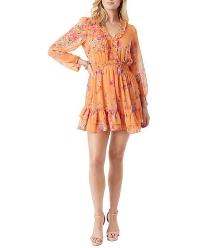 Jessica Simpson Yara Floral-print Smocked Mini Dress - Orange