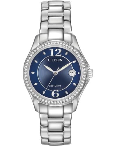 Citizen Eco-drive Crystal-accented Stainless Steel Bracelet Watch 29mm Fe1140-86l - Metallic