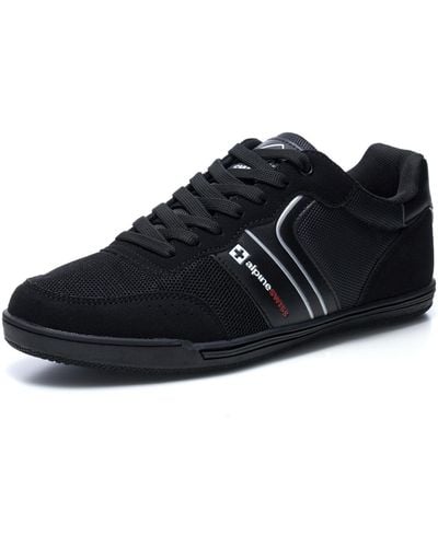 Alpine Swiss Liam Fashion Sneakers Suede Trim Low Top Lace Up Tennis Shoes - Black