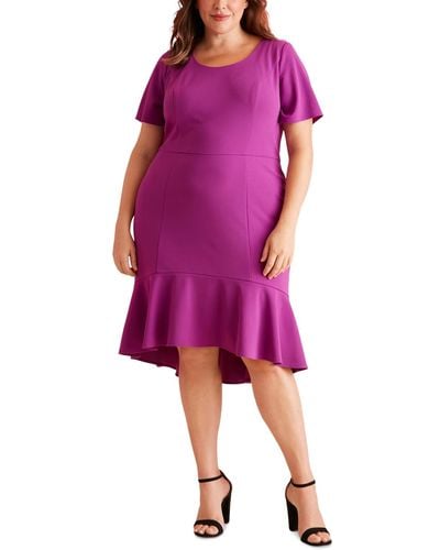 London Times Plus Size Scuba-crepe Short-sleeve Fit & Flare Dress - Purple