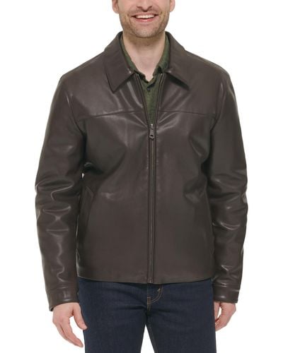 Cole Haan Faux Leather Shirt Jacket - Gray
