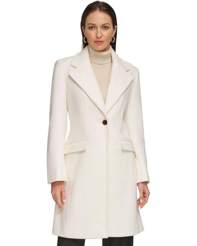 DKNY Petite Single-button Reefer Coat - White