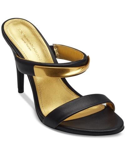 Donna Karan Sabina Double Band Slide Stiletto Heel Dress Sandals - Black