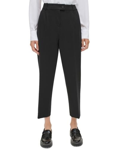 Calvin Klein Petite Pleat-front Cropped Ankle Pants - Black