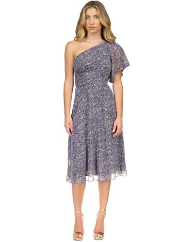 Michael Kors Michael Floral-print One-shoulder Dress - Blue