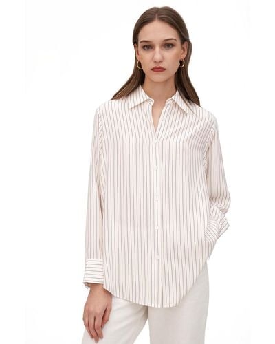 LILYSILK Button Down Striped Silk Blouse - White