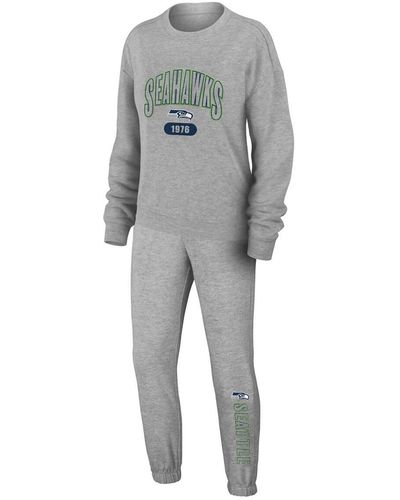 WEAR by Erin Andrews Seattle Seahawks Knit Long Sleeve Tri-blend T-shirt And Pants Sleep Set - Gray