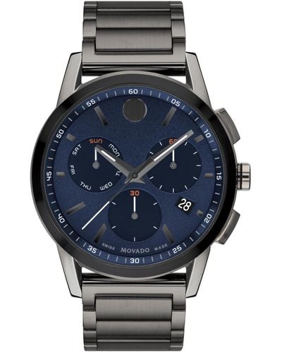 Movado Swiss Chronograph Museum Sport Gray Pvd Stainless Steel Bracelet Watch 43mm
