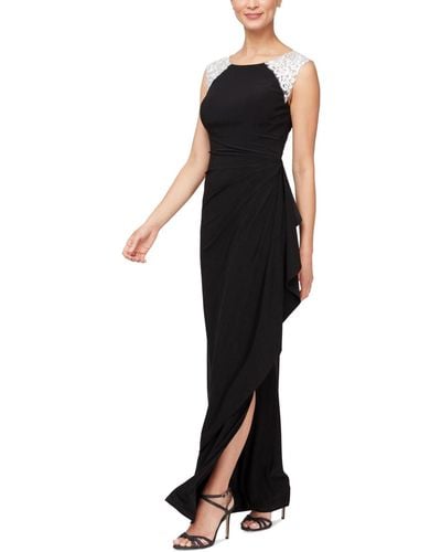 Alex Evenings Petite Embellished-shoulder Draped Gown - Black