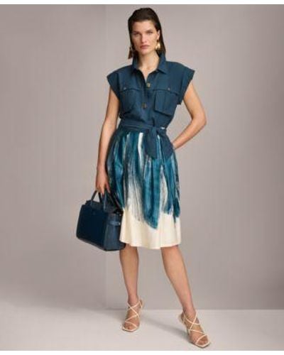 Donna Karan Tie Waist Top Midi Skirt - Blue