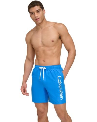Calvin Klein Core Logo-print 7" Volley Swim Trunks - Blue