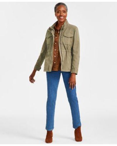 Style & Co. Style Co Animal Print Shirt Twill Jacket Straight Leg Jeans Created For Macys - White