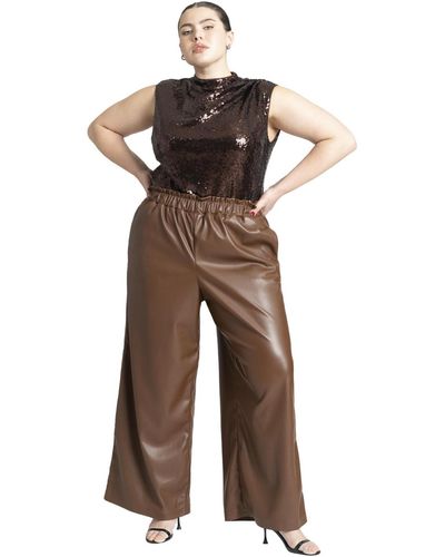 Eloquii Plus Size Wide Leg Leather Pants - Multicolor