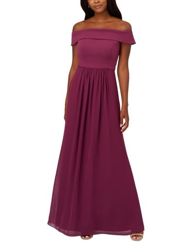 Adrianna Papell Off-the-shoulder Chiffon Gown - Purple