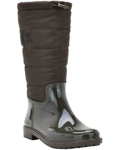 Calvin Klein Siston Pull-on Lug Sole Logo Cold Weather Rain Boots - Black
