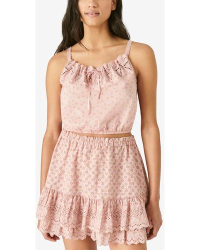 Lucky Brand Floral-print Cotton Cropped Camisole - Pink