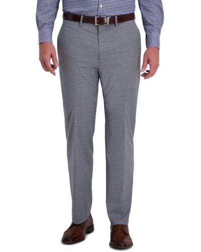 Haggar J.m. 4-way Stretch Textured Plaid Classic Fit Flat Front Performance Dress Pant - Gray