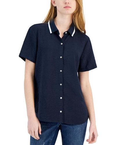 Tommy Hilfiger Ribbed-collar Short-sleeve Shirt - Blue