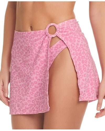 Jessica Simpson Animal-print Ring-hardware Cover-up Skirt - Pink