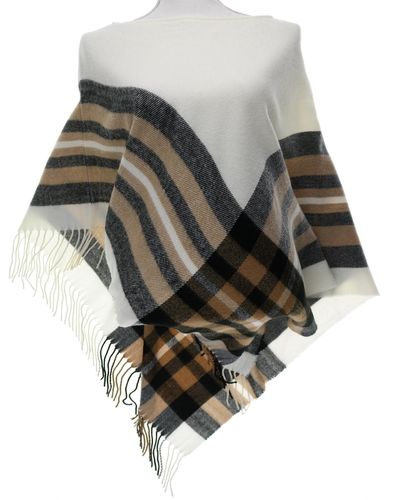 Fraas Plaid Brushed Poncho Sweater - Gray