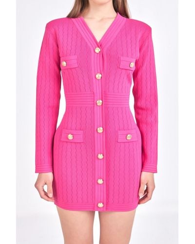 Endless Rose V-neck Long Sleeve Knit Mini Dress - Pink