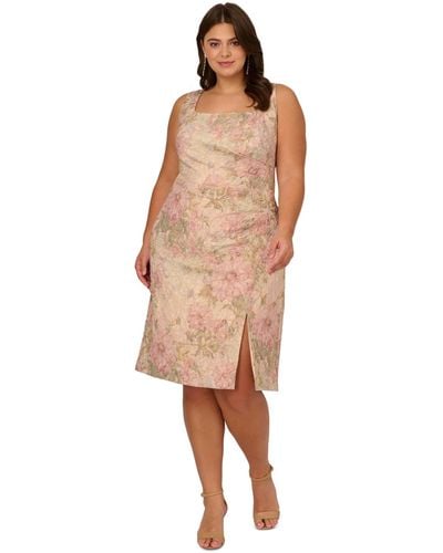 Adrianna Papell Plus Size Floral-print Textured Sheath Dress - Multicolor